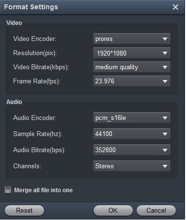 XAVC to Apple ProRes Converter-Settings