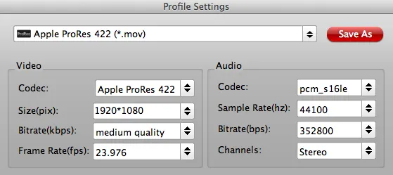 MXF to FCP ProRes Converter settings